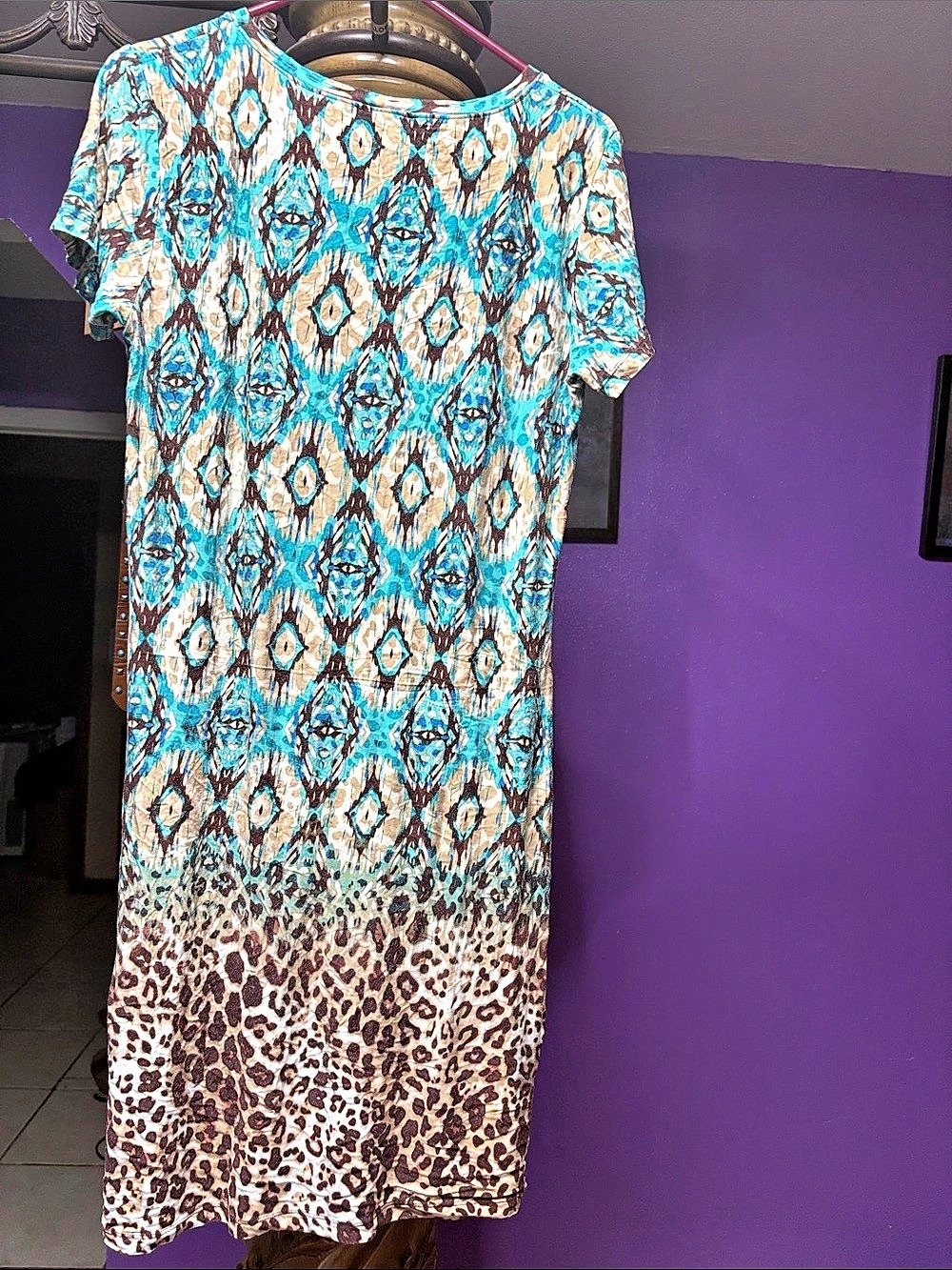 Spense Maxi Animal Print Dress in Blue & Brown Size Medium